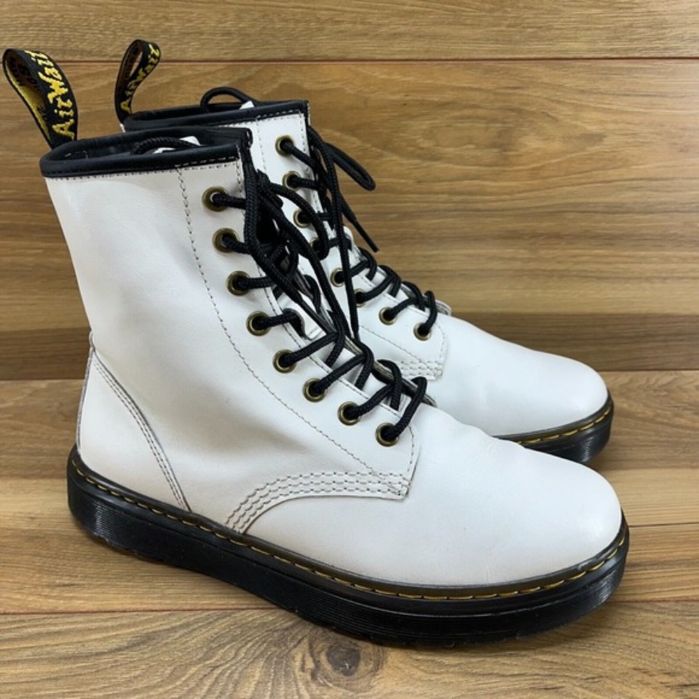 Dr‎ Martens Womens Boots 8 Zavala White Leather Lace Up Combat